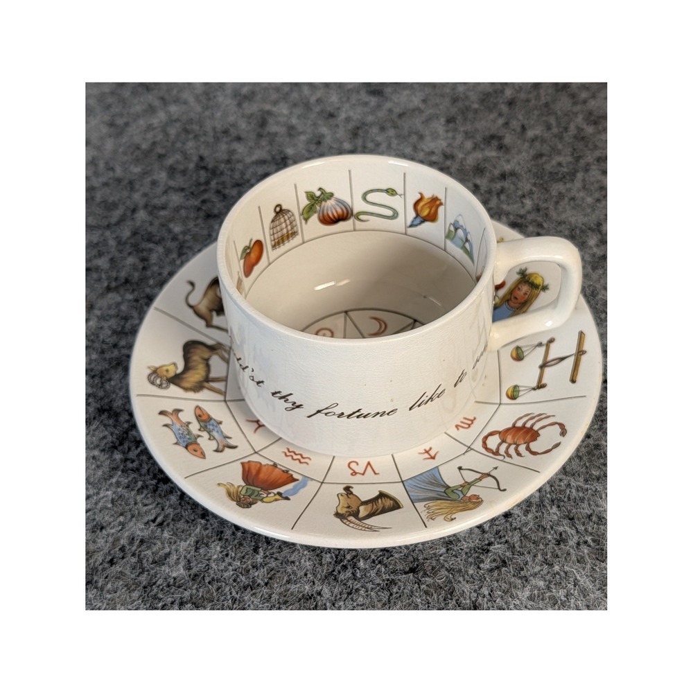 Vintage Jon Anton Ironstone Tasseography Fortune Telling Tea Cup Saucer England